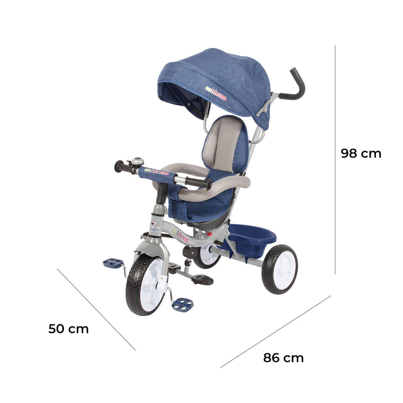 Triciclo Passeggino per Bambini 86x50x98 cm con Parasole Colibrino Blu Jeans-2