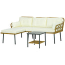 Salotto da Giardino Divano 2 Posti con Chaise Longue e Tavolino in Rattan PE Crema-1