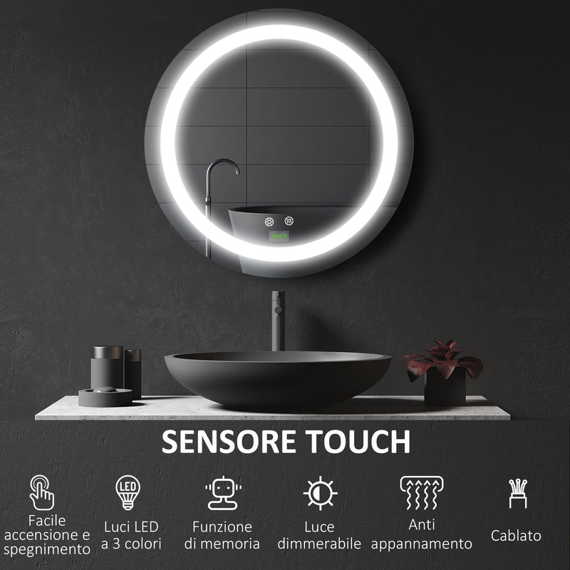 Specchio Bagno Rotondo 50cm Luce LED Regolabile Funzione Anti Appannamento   -4