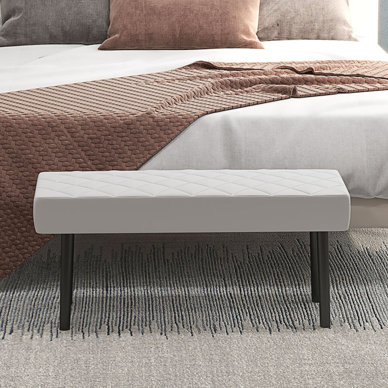 Panca Fondo Letto 100x35x45 cm in Finta Pelle Trapuntata e Gambe in Acciaio Grigio  -9