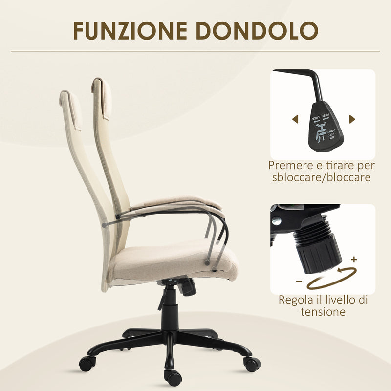 Sedia da Ufficio Ergonomica Girevole con Reclinazione Altezza Regolabile 58x61x115-125 cm Beige  -4