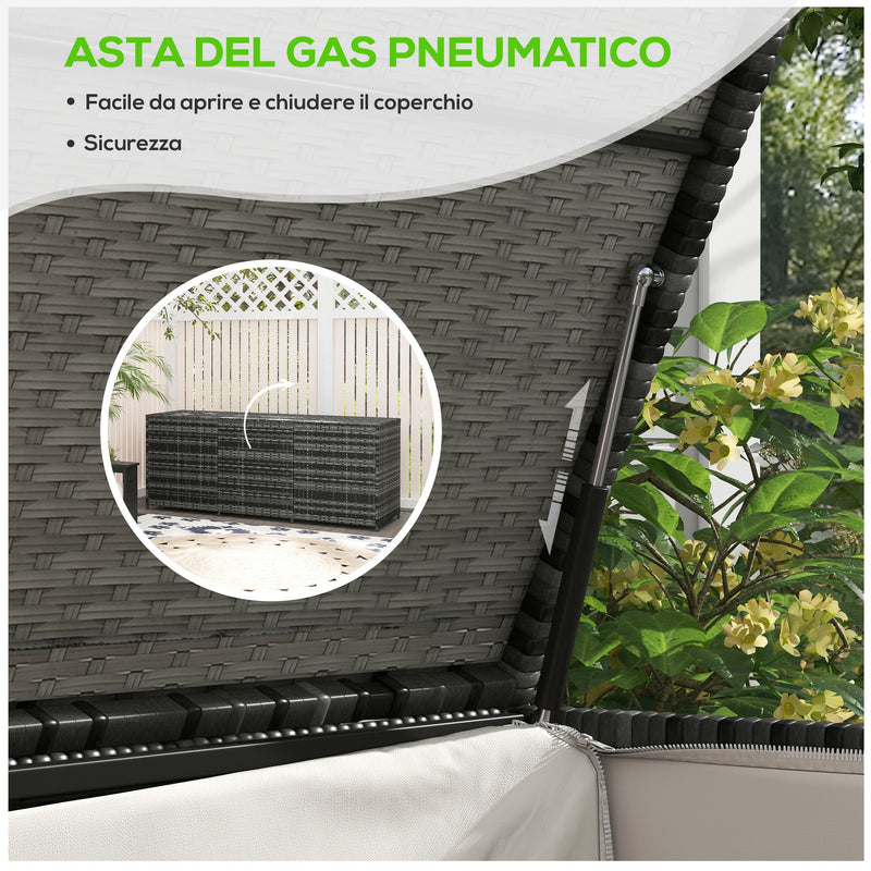 Panca Contenitore Rialzata con Fodera Interna 180x60x73 cm in Acciaio e Rattan Grigio e Crema-5