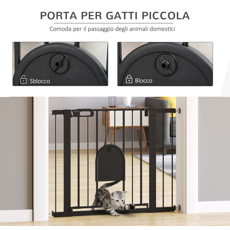 Cancelletto di Sicurezza per Cani con Porta Piccola Regolabile e Chiusura Automatica 75-103x76 cm Nero-6