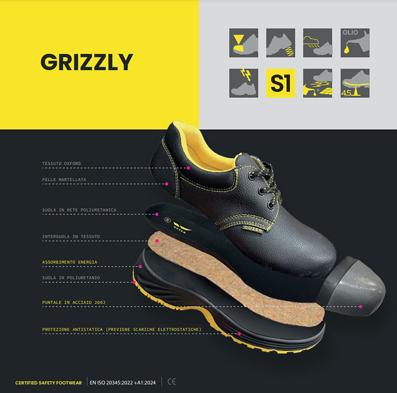 Scarpe Antinfortunistiche Basse Dozer Grizzly S1 in Ecopelle Nera-2