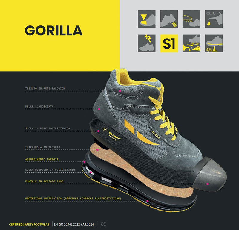 Scarpe Antinfortunistiche Alte Dozer Gorilla S1 Scamosciate Grigio-2