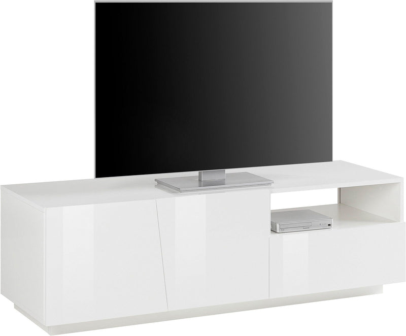 Mobile TV 2 Ante 1 Cassetto 150x43x46 cm Vega Bianco Lucido-1