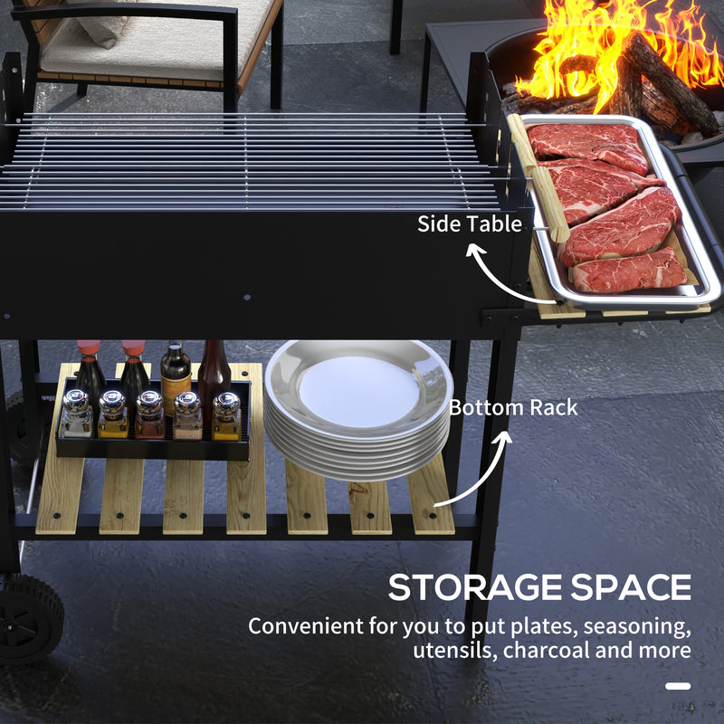 Barbecue a Carbonella 2 Griglie e 2 Ripiani 113x53.5x82.5 cm in Metallo e Legno Nera-6