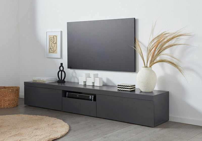 Mobile Tv 3 Ante e Ripiano a Giorno 220x40x35 cm Essential 2A 1R Grigio Antracite Opaco  -1