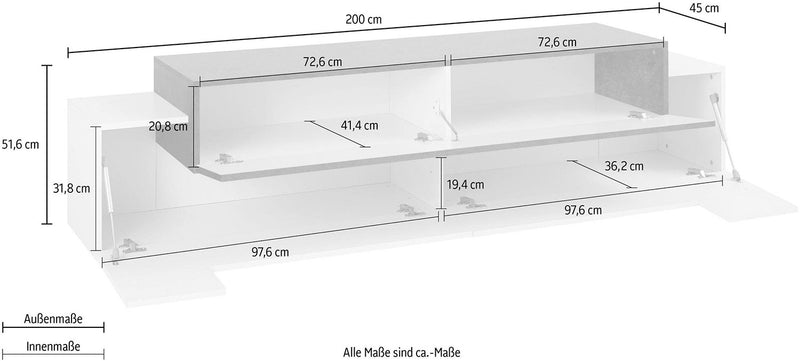 Mobile Tv 2 Ante a Ribalta 200x45x51,5 cm Coro Grigio Antracite Opaco/Rovere Wotan  -4