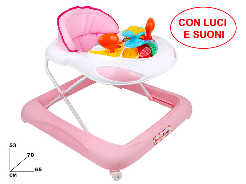 Girello per Bambina 3 Altezze con Luci e Suoni Rosa-5