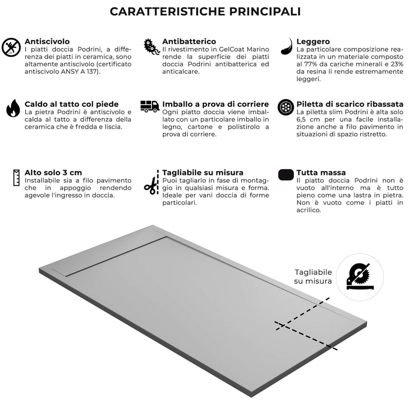 Piatto Doccia in Pietra Bonussi Kamet Grigio Chiaro 70x100 cm Seconda Scelta-5