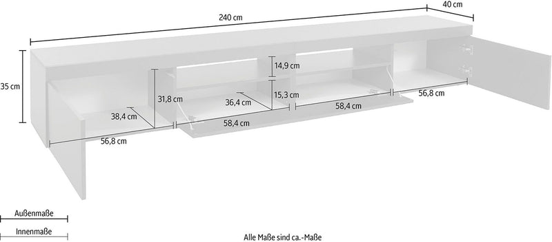 Mobile Tv 3 Ante e Ripiano a Giorno 240x40x35 cm Essential 2A 1R Grigio Antracite Opaco  -5