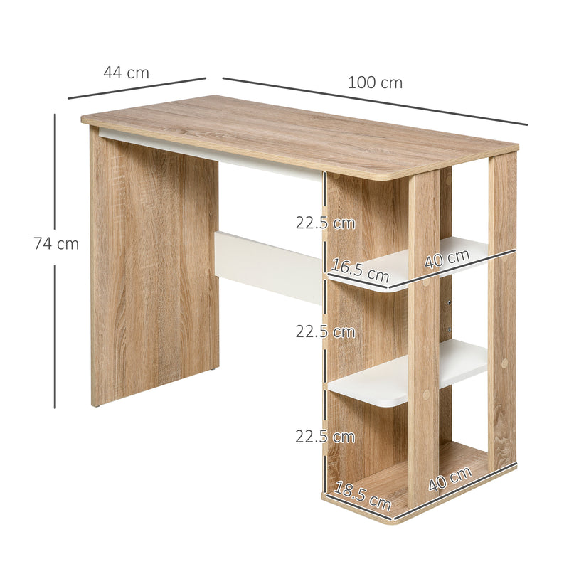 Scrivania Moderna in Legno con Scaffale a 3 Ripiani 100x44x74 cm in Truciolato Bianco e Quercia-3