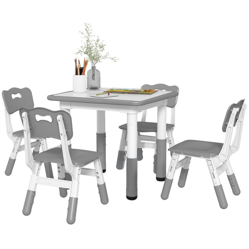 Set Tavolo con 4 Sedie per Bambini Altezza Regolabile Grigio  -1