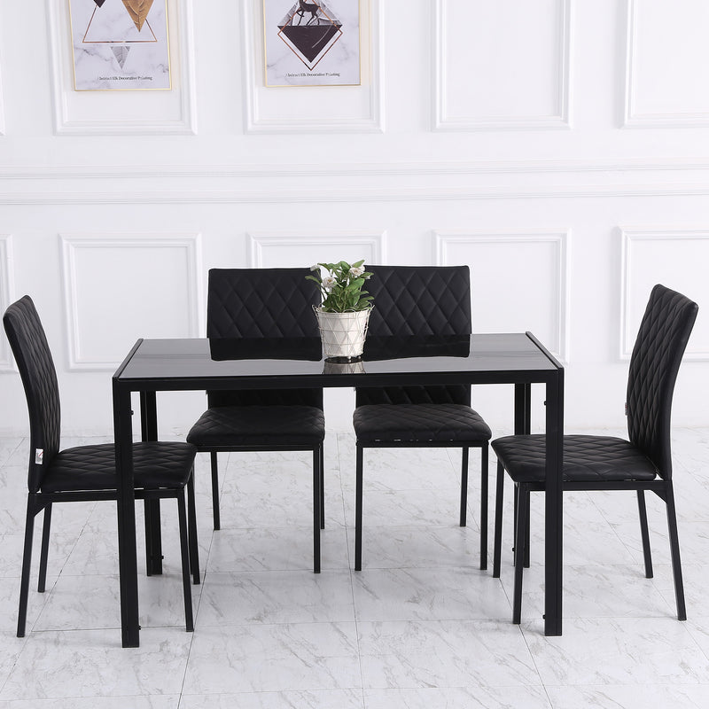 Set 4 Sedie da Pranzo in Finta Pelle Effetto Diamantato Nero   -7