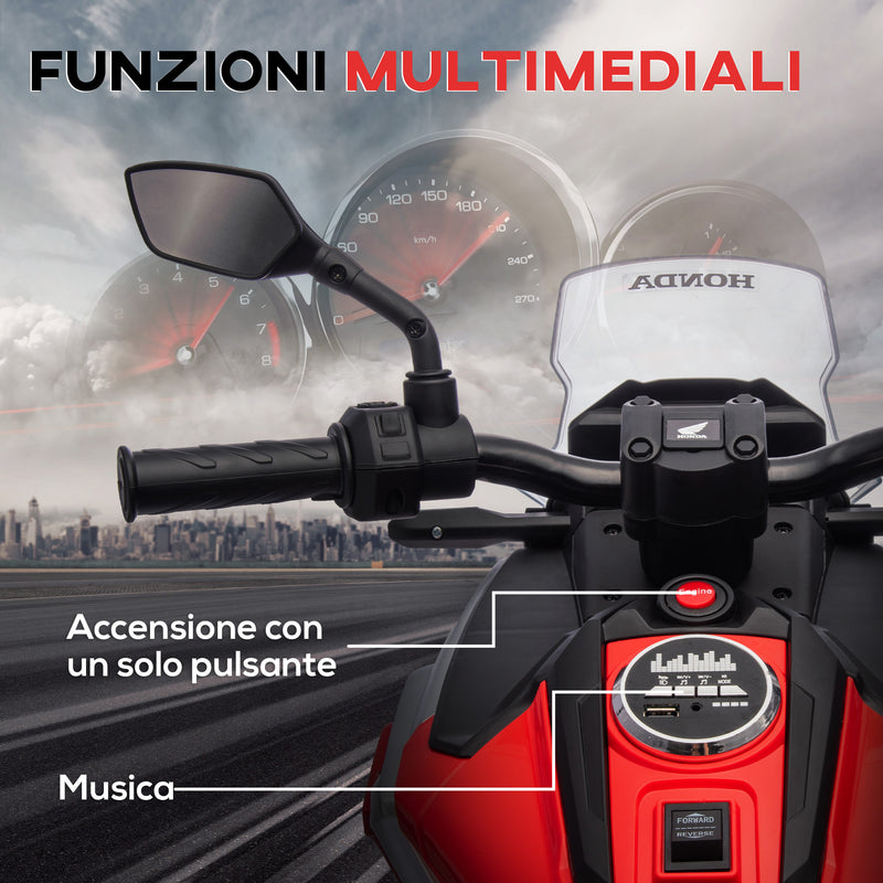 Moto Elettrica per Bambini Licenza Honda con Fari e Rotelle Rosso  -5