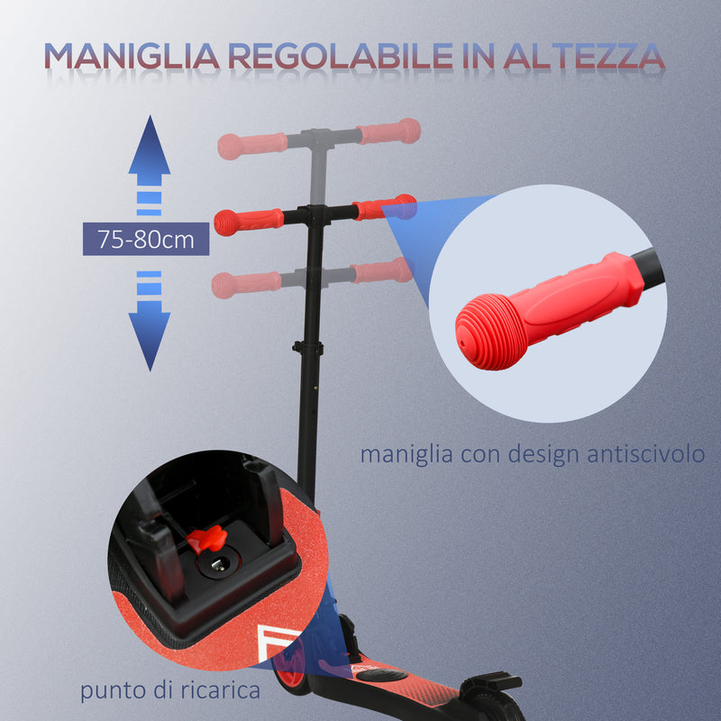 Monopattino Elettrico Pieghevole per Bambini Altezza Regolabile 75-80 cm Nero e Rosso  -6