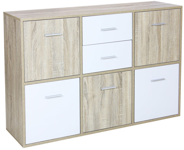 prezzo Mobile 5 Ante 2 Cassetti 115x30x77 cm in Legno Truciolare Bianco e Sonoma Seconda Scelta