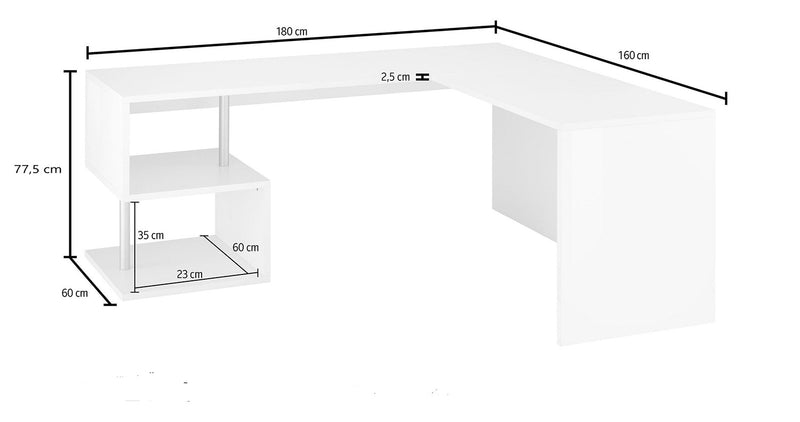 Scrivania Angolare 180/160x60x77,5cm cm Esse Bianco Lucido-3