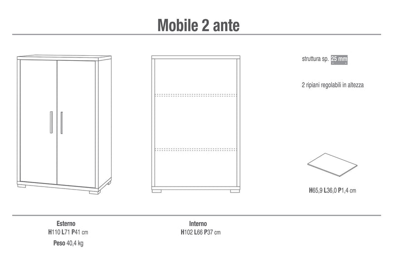 Mobile 2 Ante 71x110x41 cm Ossido Bianco/Cemento-3