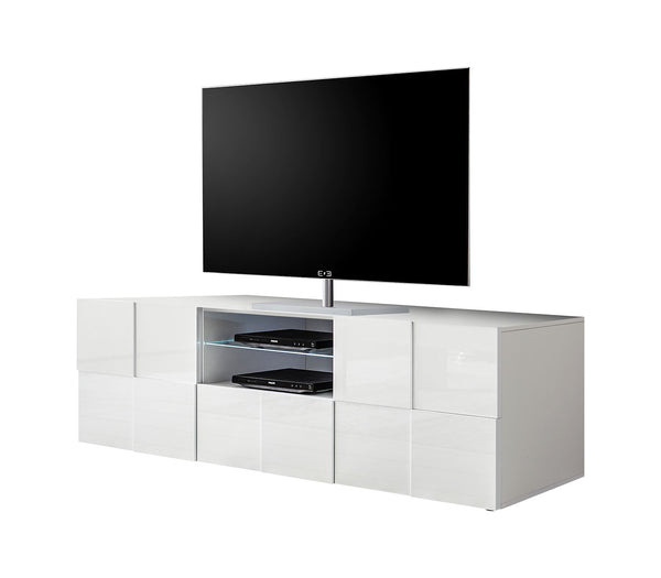 Mobile TV Moderno 2 Ante 1 Cassetti Design a Scacchi Modello Dama 181x42x57 cm Bianco Lucido-1