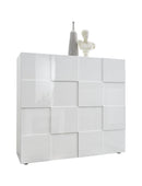 Madia Moderna 2 Ante Design a Scacchi Modello Dama 121x42x111 cm Bianco Lucido-1