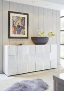 Madia Moderna 3 Ante Design a Scacchi Modello Dama 181x42x84 cm Bianco Lucido-2