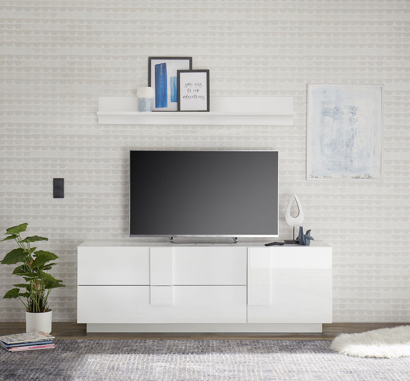 Mobile TV Moderno 1 Anta 2 Cassetti Jupiter 182x44x63 cm Bianco laccato lucido-2