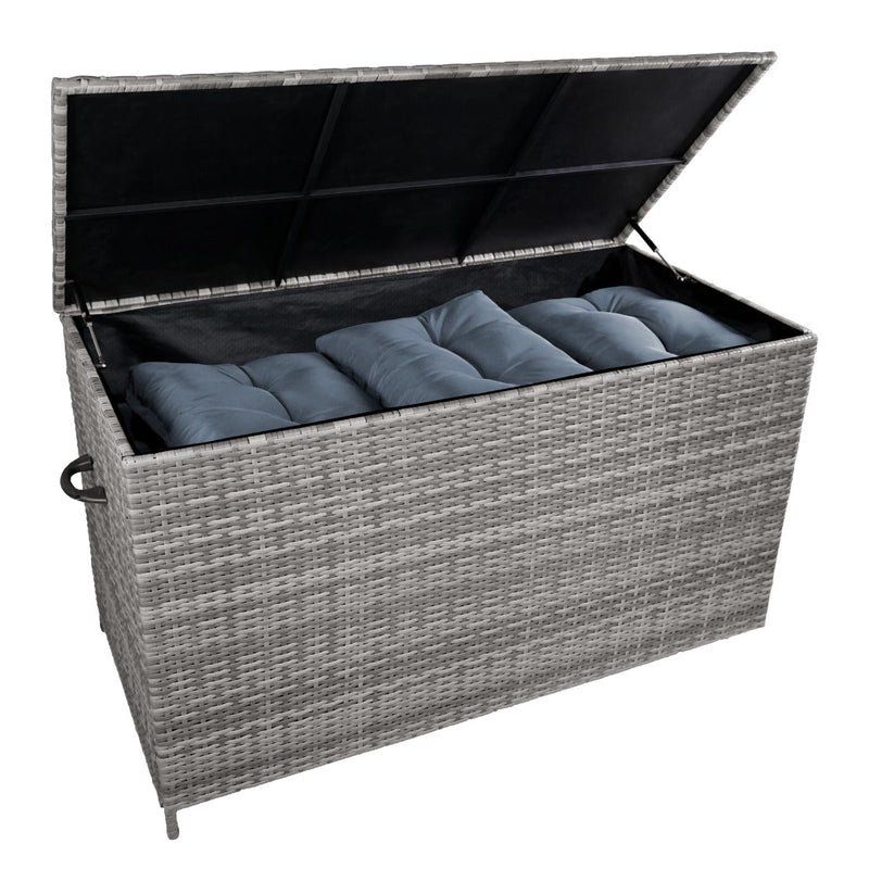 Baule da Esterno 138x70x80 cm in Rattan con Borsa Impermeabile Grigio -2