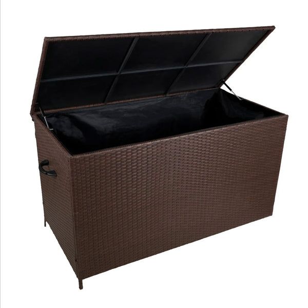 Baule da Esterno 138x70x80 cm in Rattan con Borsa Impermeabile Marrone sconto