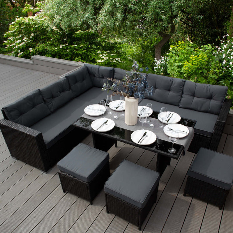 Set Salotto da Giardino 240x186x70 cm ad Angolo con Tavolo e Box Contenitore in Rattan Nero-3