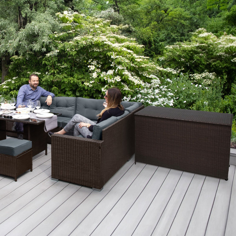 Set Salotto da Giardino 240x186x70 cm ad Angolo con Tavolo e Box Contenitore in Rattan Marrone-6