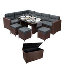 Set Salotto da Giardino 240x186x70 cm ad Angolo con Tavolo e Box Contenitore in Rattan Marrone-1