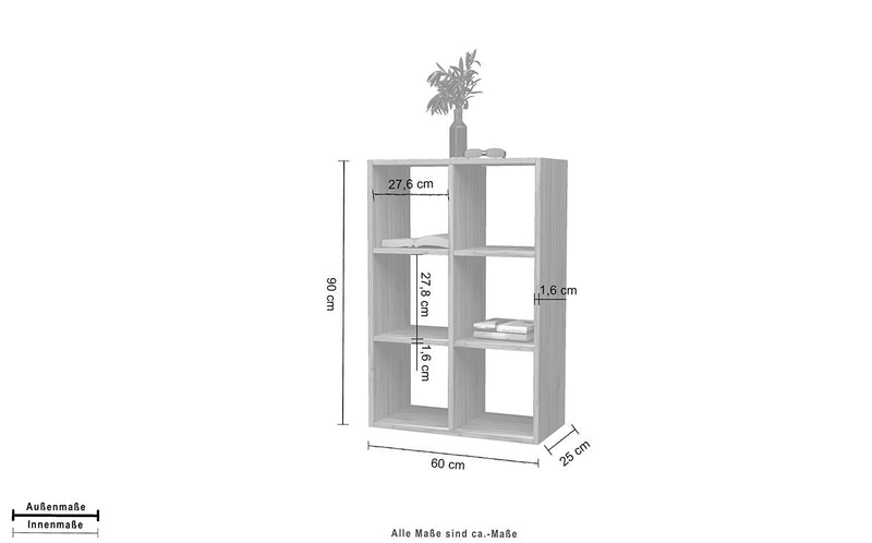 Libreria da Muro o Pavimento 6 Vani 60x25x90 cm Maruska Rovere Wotan  -5