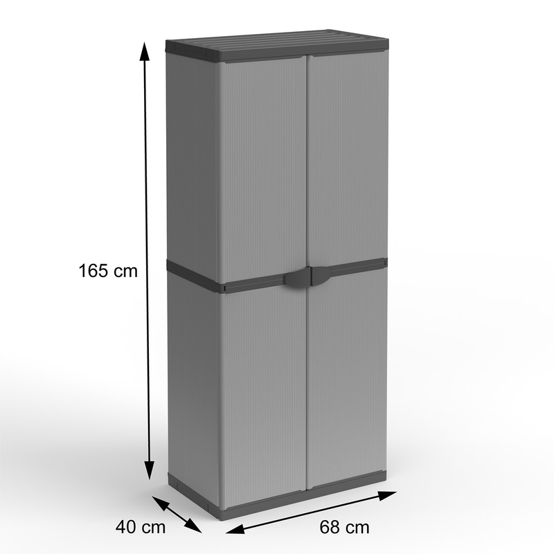 Armadio da Esterno 68x40x165 cm 2 Ante 4 Ripiani in Resina Grigio    -3