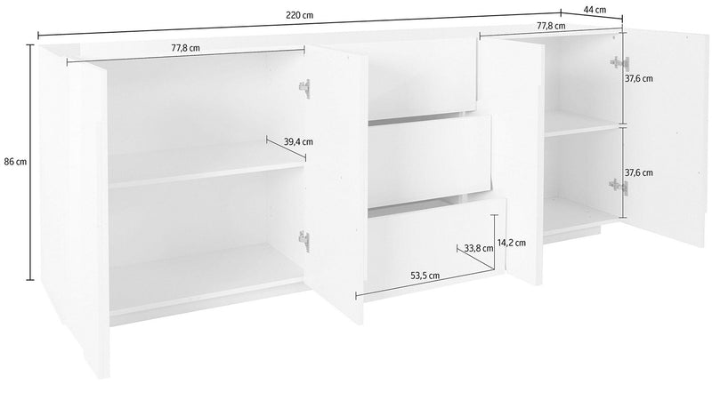 Credenza 4 Ante + 3 Cassetti 224,1x44,2x86 cm Ping Ardesia-4