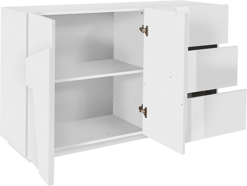 Credenza 2 Ante + 3 Cassetti 142,9x44,2x86 cm Ping Bianco Lucido-3