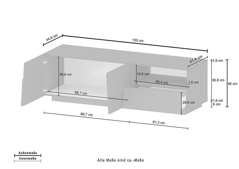 Mobile Tv 2 Anta 1 Cassetto e Ripiano a Giorno 150x45x46 cm Pongo 2A 1C Rovere Wotan  -5