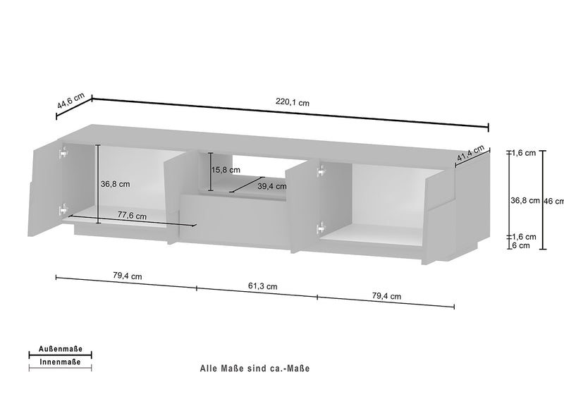 Mobile Tv 4 Anta 1 Cassetto e Ripiano a Giorno 220x44x46 cm Pongo 4A 1C Rovere Wotan  -5