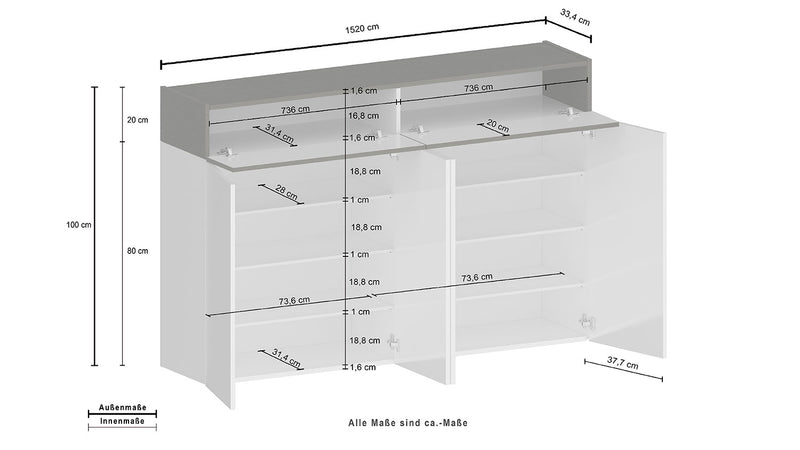 Scarpiera 4 Ante e 2 Ripiano a Ribalta 152x35x100 cm Savona 4A 1R Bianco Opaco/Rovere Wotan  -6