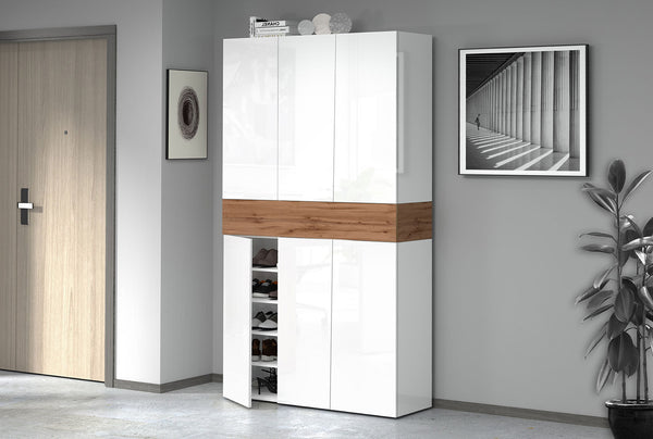 Armadio Scarpiera 6 Ante e 1 Ripiano a Ribalta 114x35x200 cm Savona 6A 1R Bianco Opaco/Rovere Wotan prezzo