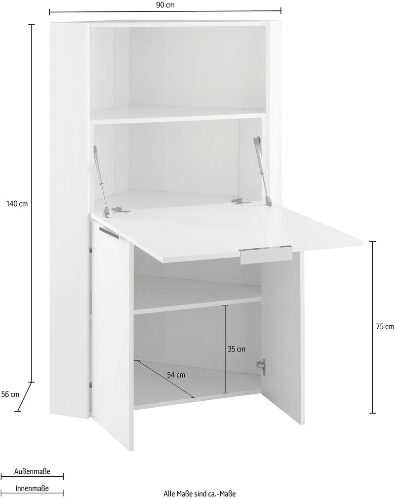 Armadio Angolare con Scrivania a Scomparsa 56x56x35x140h cm Dalia Bianco/Report Grigio  -5