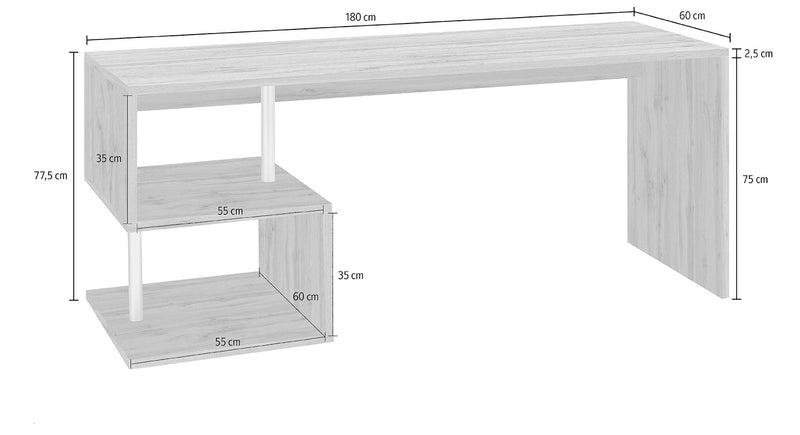 Scrivania con 2 Ripiani 180x60x77,5 cm Esse Quercia Wotan-4