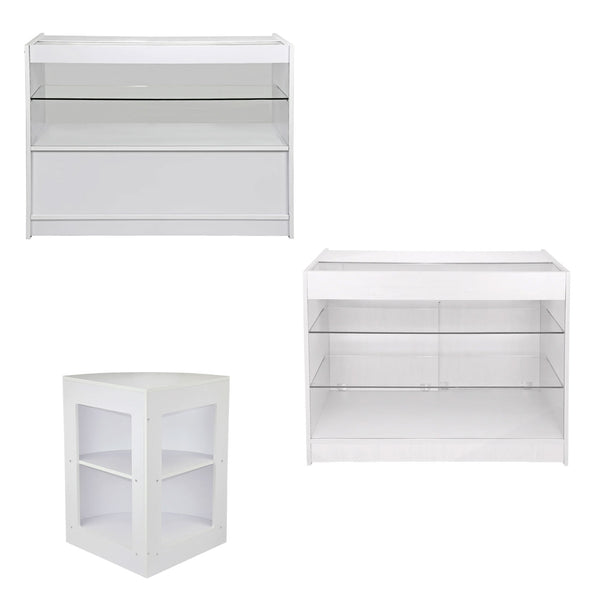 Set 3 Banconi Negozio Modulari Ripiani in Vetro in Laminato Bianco Brillante acquista