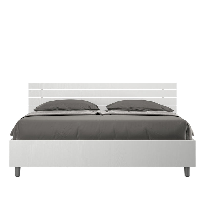 Letto Matrimoniale 160x190 cm Senza Rete Testata Doghe Inclinata Ankel Frassino Bianco-1