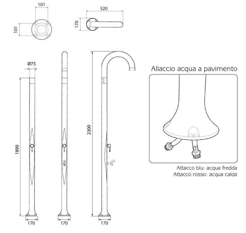 Doccia da Esterno Giardino Miscelatore e Lavapiedi Arkema Funny Yin Dove Grey-5