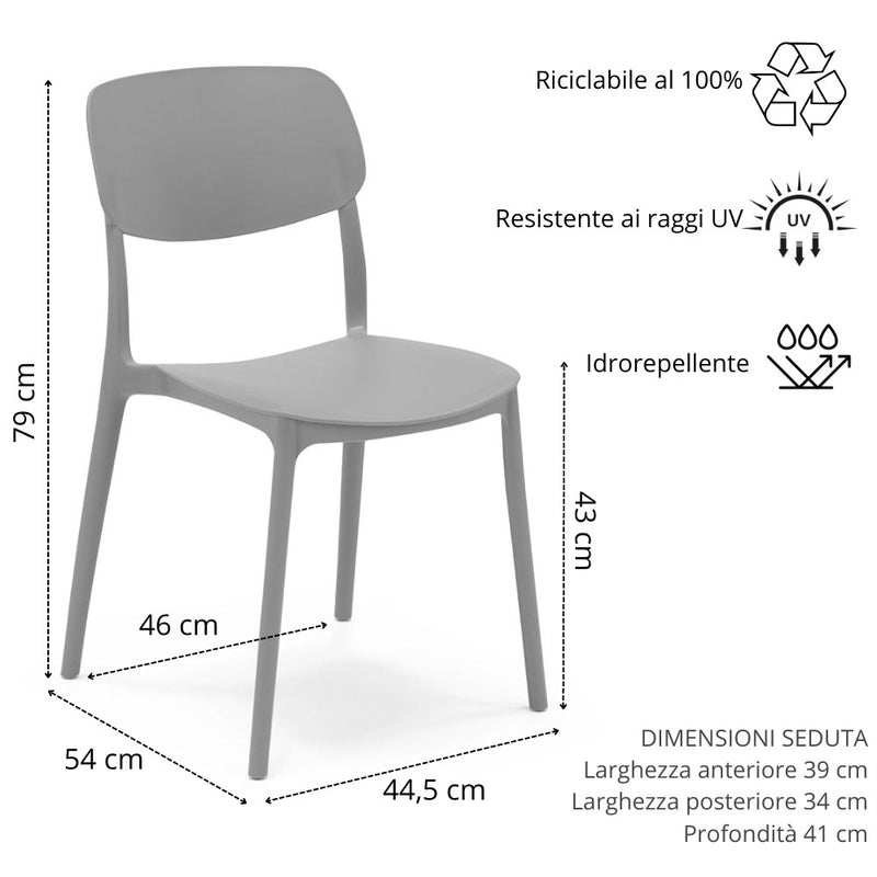 Set 4 Sedie 46x55x79 cm in Polipropilene Elodie Bianca-6