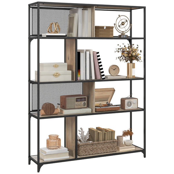 sconto Libreria Design Industriale a 5 Livelli Porta Metallica Scorrevole 120x30x161 cm in Legno e Acciaio Nero e Grigio