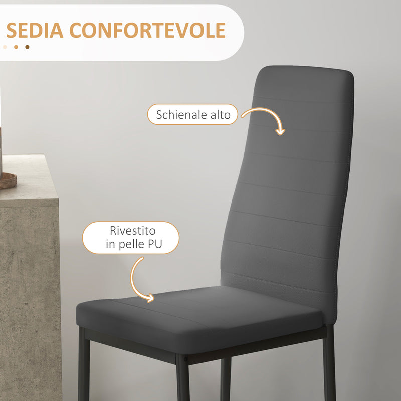 Set da Pranzo Tavolo e 2 Sedie Imbottite in Pelle PU Grigio   -5