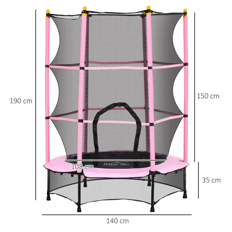 Trampolino Elastico per Bambini da 3 Anni Ø140 cm con Rete di Protezione Rosa e Nero -3